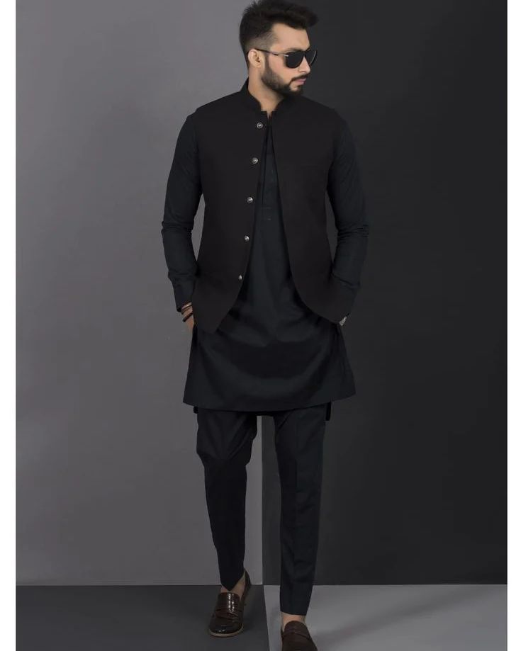 All Black Kurta Pajama With Nehru Jeckit Faisal Outfits Creative Design