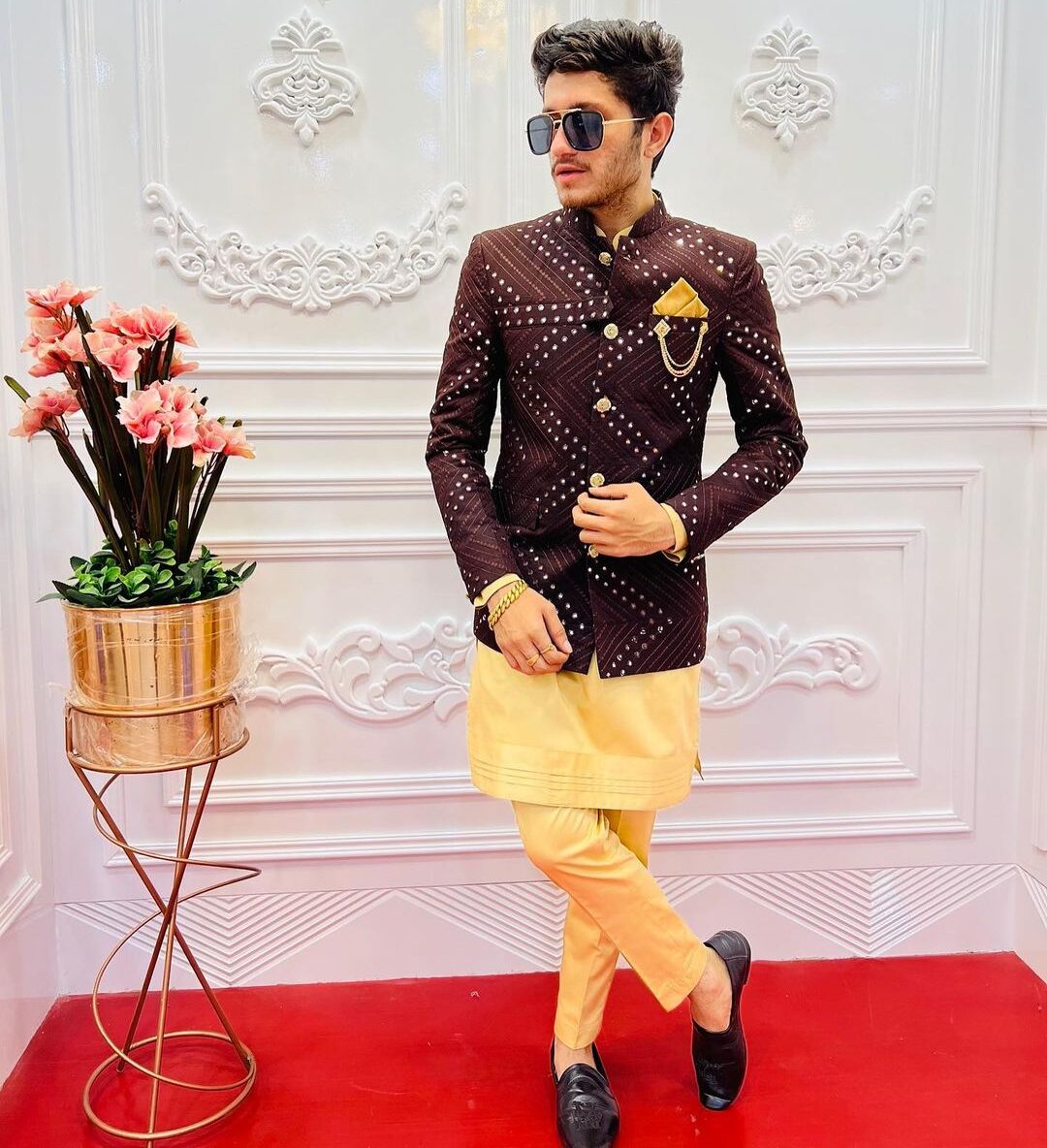 Buy KRAFT INDIA Men's Cotton Solid Yellow Kurta Churidar with Black Twill  Nehru Jacket Set at Amazon.in