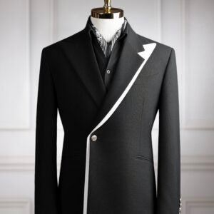 Mens Luxury Designer White Piping Three-Piece Tuxedo Suit Exclusive Trending Formal & Wedding Wear by Faisaloutfits