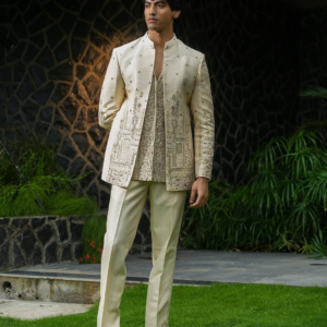 Mens Designer Luxury Open Jodhpuri Suit Exclusive Handcrafted Wedding, Groom & Reception Wear by Faisaloutfits